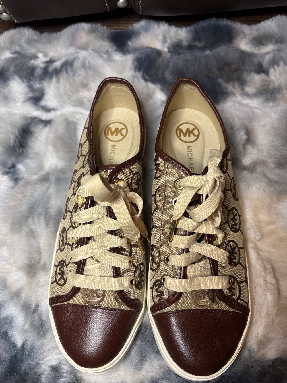 Michael Kors Beige Canvas Sneakers with Brown Trim
